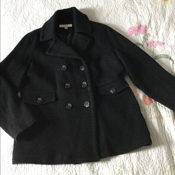 Liz Claiborne L black pea coat corduroy - Picture 1 of 8